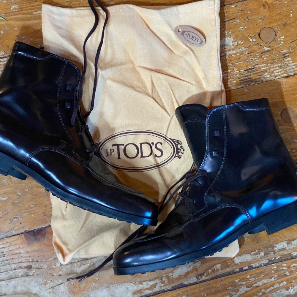 Tod's Women's Leather Lace Up Ankle Combat Boots Black Size 10